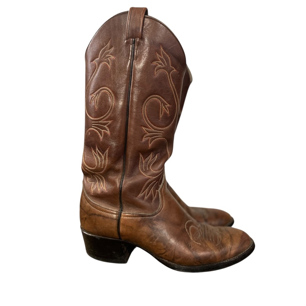 Vintage Larry Mahan Mens 9.5D Boots Brown Leather Western Stitched Tall‎ Boots